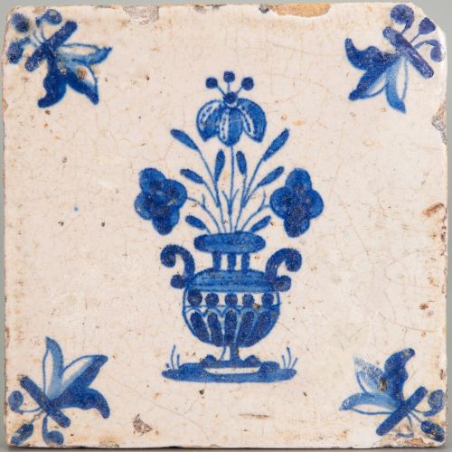 Nice Dutch Delft Blue tile, flowerpot, 17th. century. ebay royaldelftblue