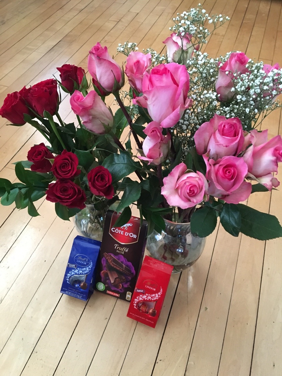 Roses and chocolate from my two favorite gentlemen Really could not be having a