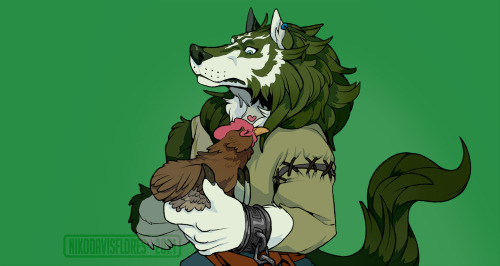 nikodavisartwork: Wolf Link with a chicken