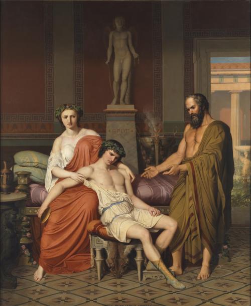 Socrates Chides Alcibiades in the House of a Courtesan,Germán Hernández Amores, 1857    