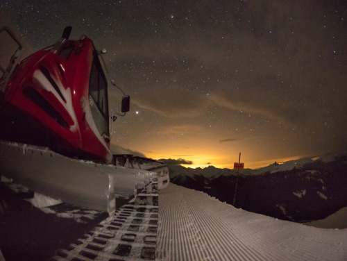 Pisten Bully growser and track astrophotography shot from Whistler this morning