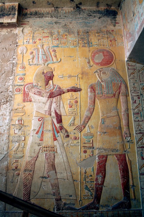 Litany scene in Valley of the Kings from the tomb of 19th dynasty Pharaoh Merenptah