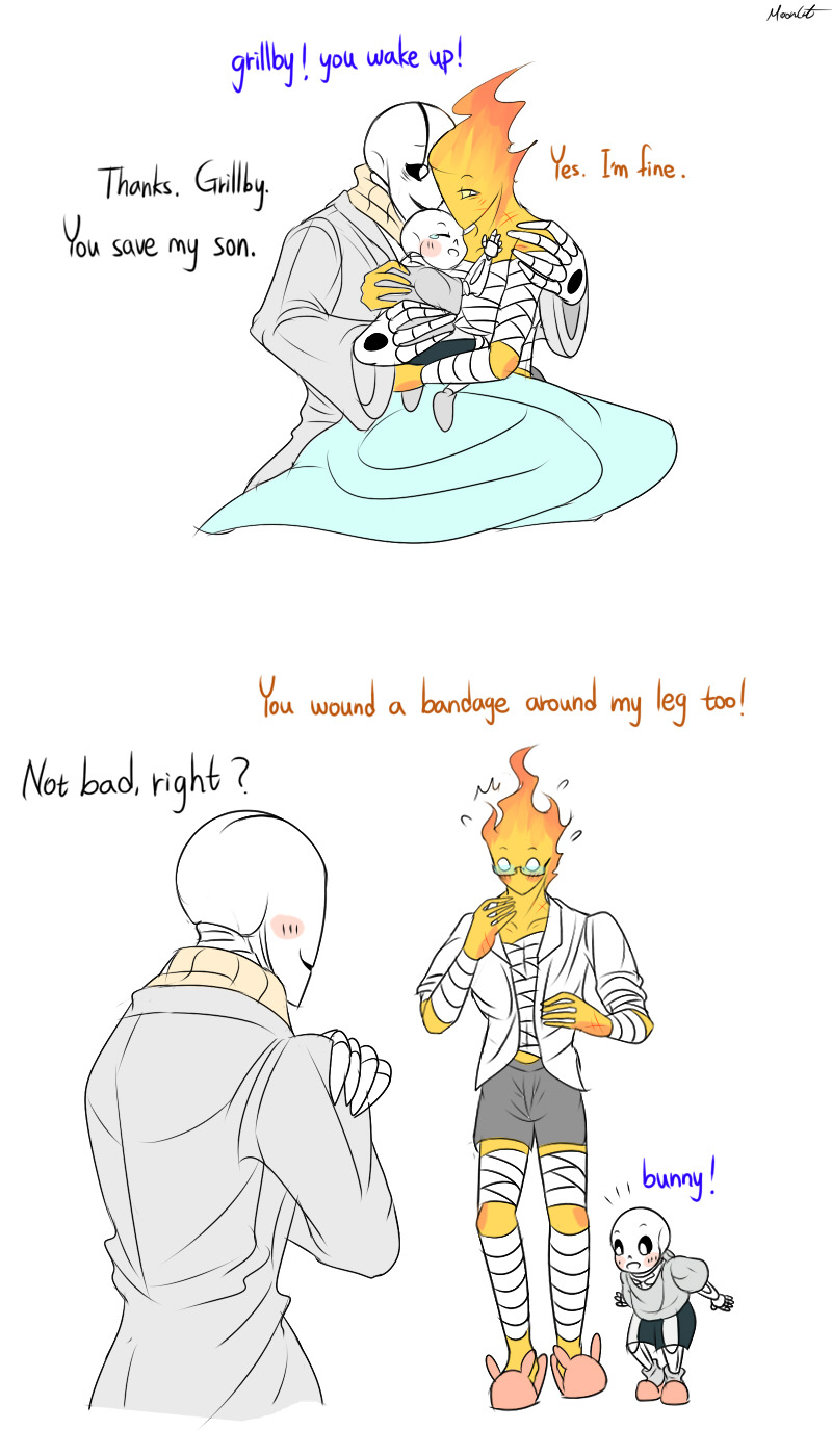 mooncatyao:  [Accident-5] Grillby &amp; little Sansok XD I think accident is