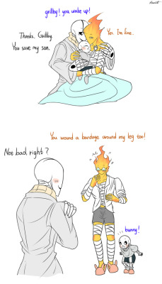 mooncatyao:  [Accident-5] Grillby &amp; little Sansok XD I think accident is finally END~I will draw the sweet thing at the next part~~&lt;First part&gt;(Previous)/(NEXT)[GLS timeline]​