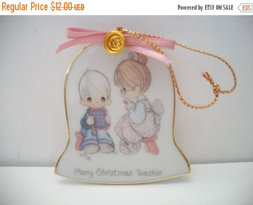 Vintage Precious Moments Bell Ornament Merry Christmas Teacher 1987 by ALEXLITTLETHINGS (11.04 USD) 