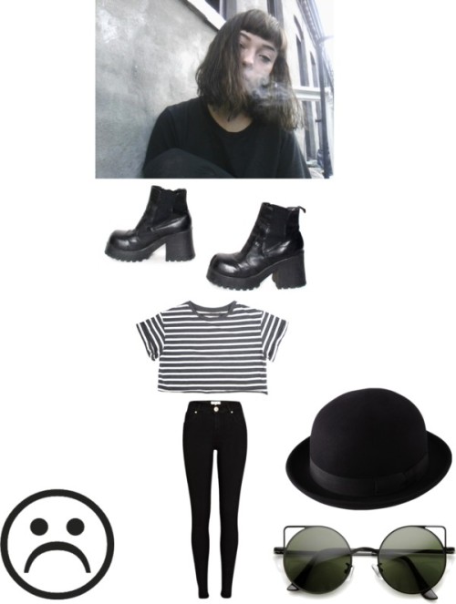 Oui by raveology featuring a bowler hatCrop top, $53 / River Island black jeans, $67 / Ankle boots /