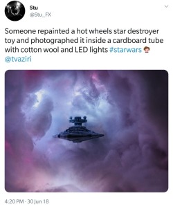 thefingerfuckingfemalefury: clazzaranius:  catchymemes: Get this man working on the next Star Wars movie https://twitter.com/howieeday/status/936438134169944064?s=21  Original link: https://www.instagram.com/plasticstarwars/  Practical effects! 