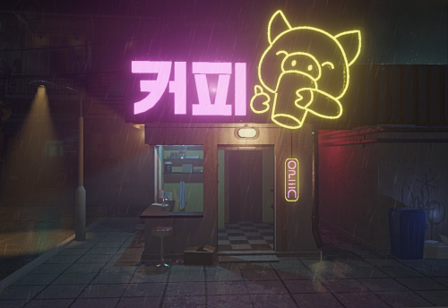 Lonely pig cafe I made in Blender because I think I can. Later will include the lonely pig himself