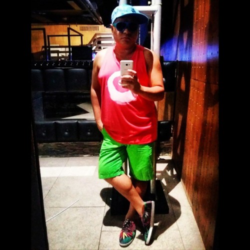 Hot Pink Tank Top, Ocean Blue Snapback Cap, And Tropical-print Shoes By OXYGEN. Acid Green City Shorts