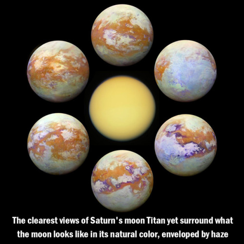 Six infrared images of Titan were captured by the Cassini spacecraft, which are some of the clearest