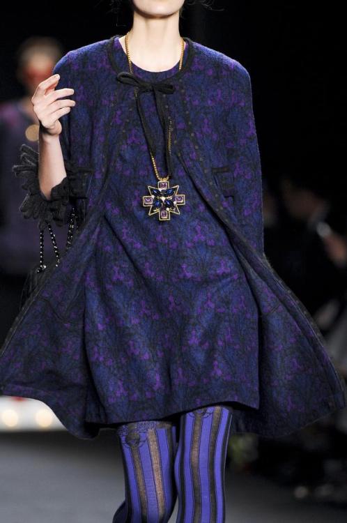 Striped purple+black tights and purple dress by Anna Sui - AW2013