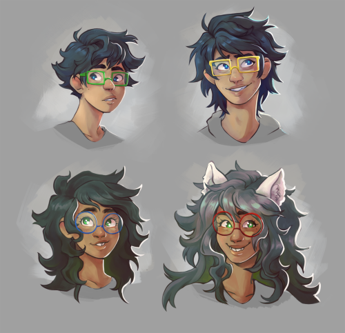 sereinede:  portrait practices with the harleyberts! at, around age 13 and 23. featuring the headcanon that jade gets gray tinted hair after god tiering with bec and my love for their colored glass frames