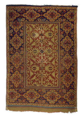 slam-islamic:West Anatolian Carpet with “Lotto” Pattern Field and…, Turkish, late 17th–early 18th ce