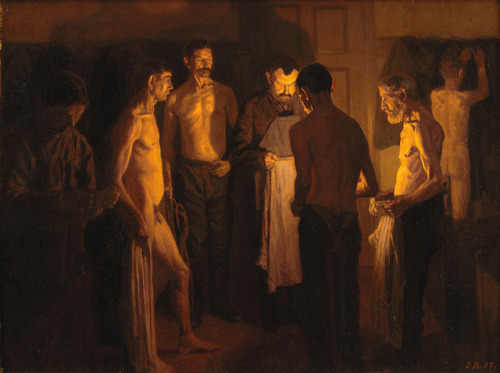 Jens Birkholm (Danish, 1869-1915), Ved sengetid i herberget [Bedtime at the Hostel], 1901. Oil on canvas, 88.5 x 118.5 cm.