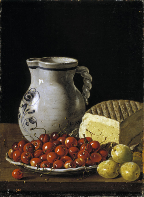 Still Life with a Bowl of Cherries, Plums, a Jug and Cheese, by Luis Egidio Meléndez, Museo Nacional