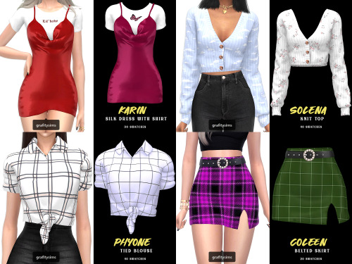 grafity-cc: Includes 4 items:Karin Silk Dress with Shirt (30 swatches) [ DOWNLOAD ] ;Phyone Tied Blo