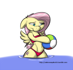 askmessysketch:  ((Because this started out for 30 min challenge the sketch was very very quickly done and so I’m not really happy with it X3 but figured I’d upload it anyway. Semi-Anthro Fluttershy hangin’ out at the beach))  D'aww~! &lt;3