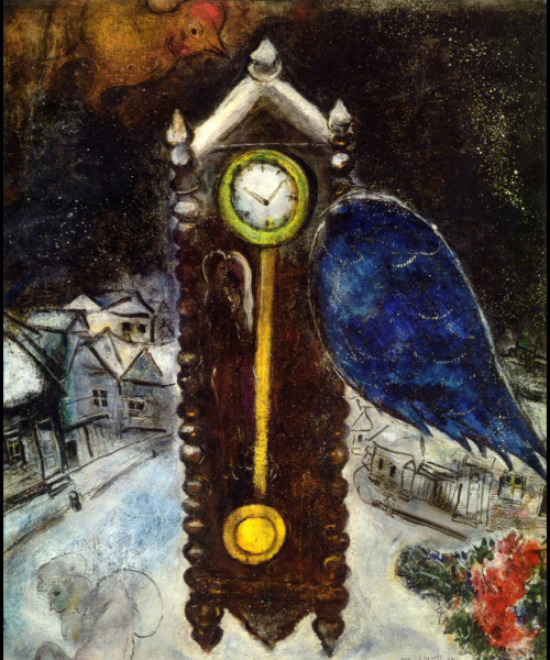 artist-chagall: Clock with Blue Wing, 1949, Marc ChagallMedium: oil,canvaswww.wikiart.org/en
