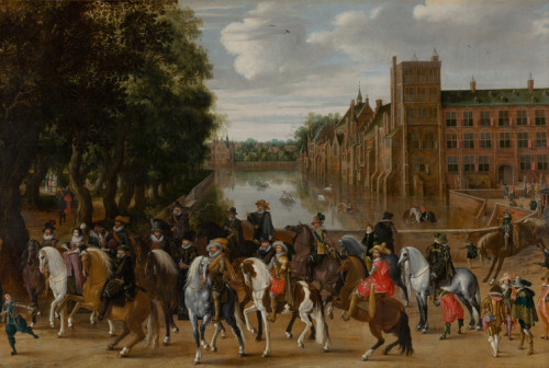 The Princes of Orange and their Families on Horseback, Riding Out from The Buitenhof, The Hague, Pau