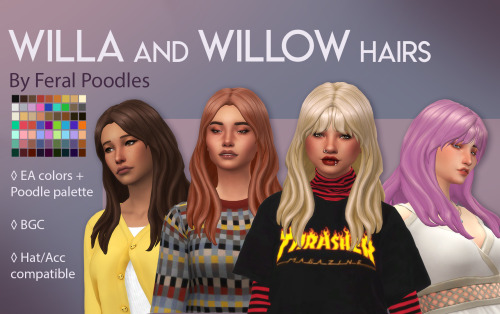 feralpoodles: Willa and Willow Hairs - TS4 Maxis Match CC I haven’t done long hairs in a little bit 