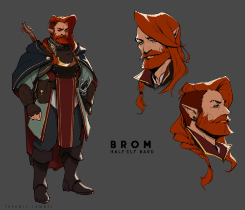 feredir:some sketches of my dnd character brom! he’s a bara bard