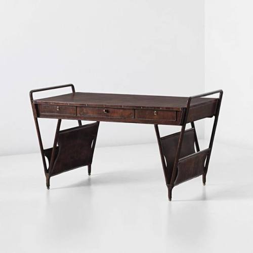 meandmybentley: Jacques Adnet desk, c. 1950, in leather-wrapped tubular metal and wood, and brass-pl