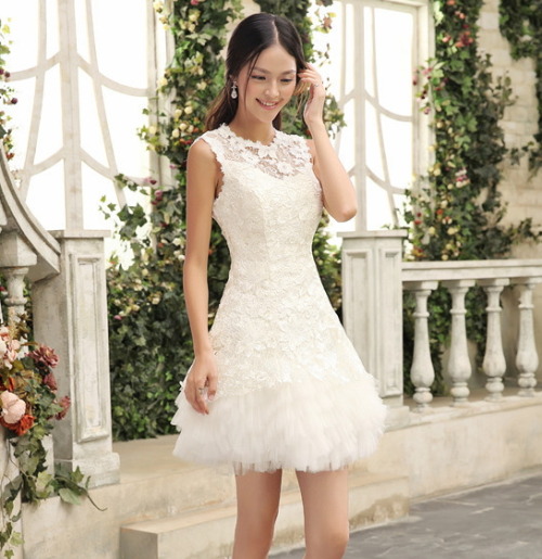fashionnoteme:White A-Line Sleeveless Lace Short Wedding Dress - bit.ly/2qzRyO6