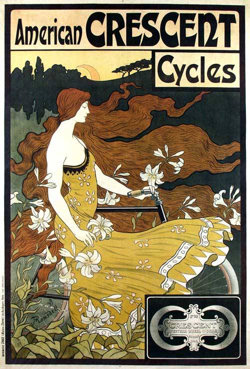 nekasuz:American Crescent Cycles,1899.  Art Nouveau poster by Frederick Winthrop Ramsdell (1865–1915