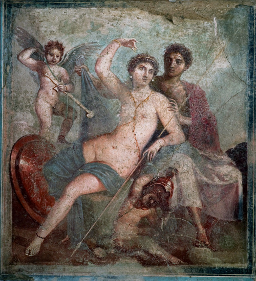 greekromangods: Ares and Aphrodite 45 AD–79 AD Pompeii (Origin) Fresco Museo Archeologico Nazionale 