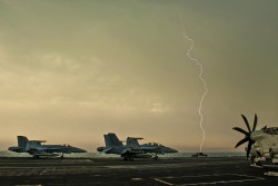 Theworldairforce:arabian Gulf (Feb. 8, 2015) Lightning Flashes Over The Flight Deck