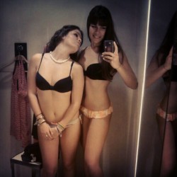 sexywithorwithout:  Two girls trying on matching