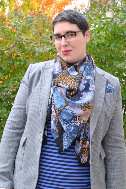 with-a-rare-device: Dress: Old Navy Blazer: Banana Republic Scarf: H&amp;M Shoes: Naturalizer Po