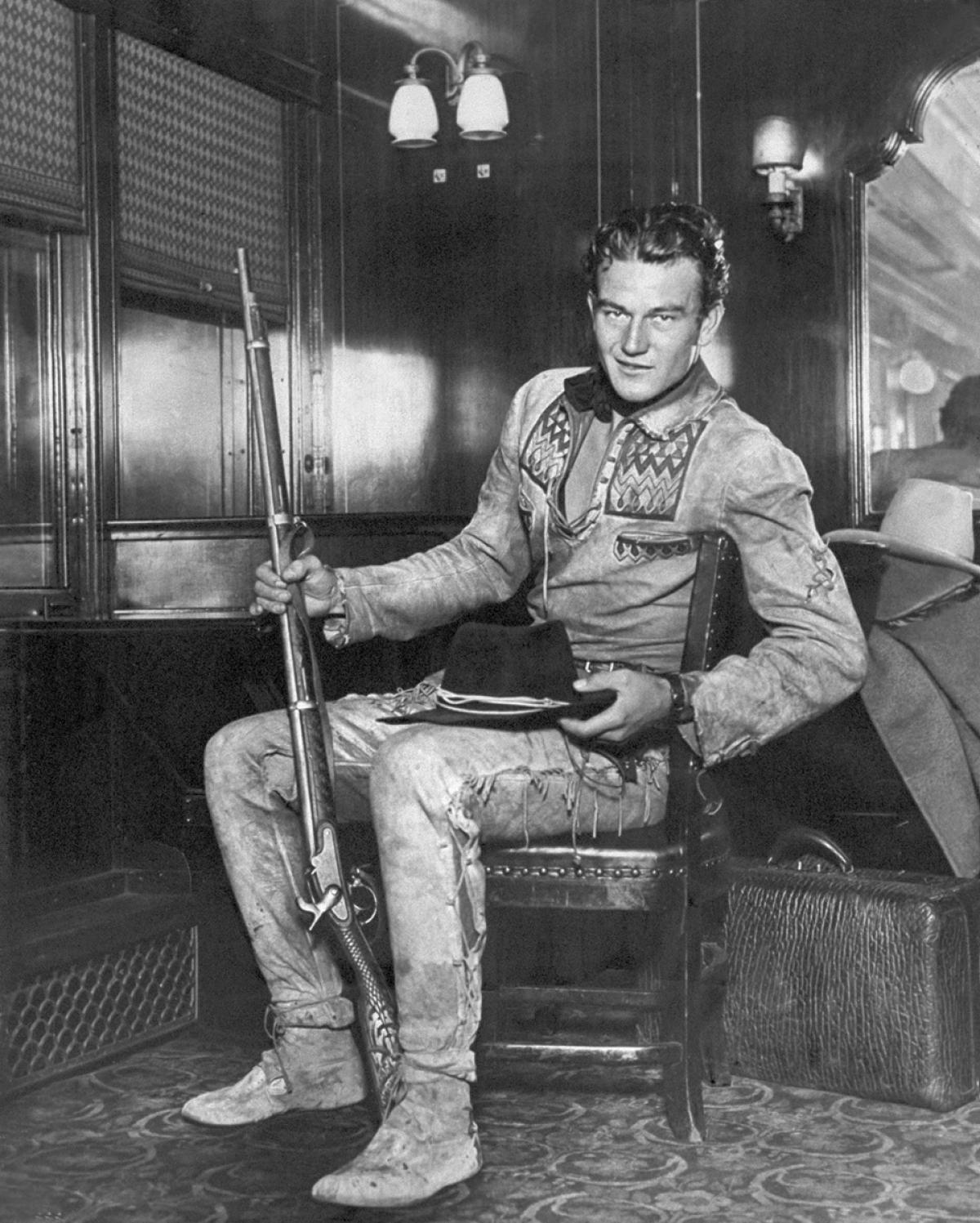 historicaltimes:John Wayne during a publicity tour for “The Big Trail” in New