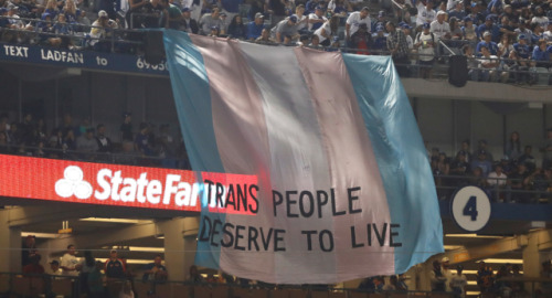 ICYMI: During the fifth inning of a World Series game this weekend, activists unfurled a giant trans