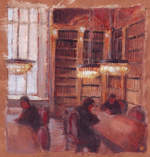 Library   -  Sylvia van OpstallDutch,b.1965-Oil on panel, 9 x 10 cm.