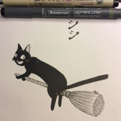 sakubunny:  INKtober Day 4 A friend of mine drew Kiki for Day 2 of INKtober, and so I drew Jiji, following her! :3 