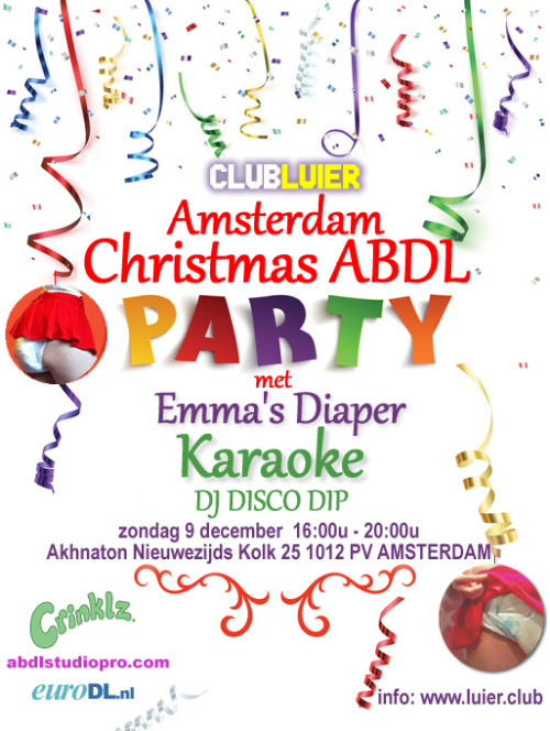 emma-abdl:  emma-abdl:  OMG Diapered Christmas Karaoke in Amsterdam :-D    Lots of free diapers at Club Luier, yay!! That’s so cool! Diaper-heroes.be and EuroDL.nl and Crinklz.com are giving away free diapers, at the Club Luier Diapered Christmas