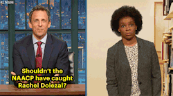laurenlafemme:  themadtrill:  latenightseth:  Seth had a few questions about Rachel Dolezal for the NAACP.  Boom.  Tangerine Sable I’m weak… 