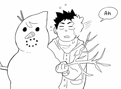 flunflun:  Iwaoi Christmas week day 1: snowball fights / snowmen “Snooru” is supposed to be a mixture of snow (man) + Tooru lmao… Also didn’t have time to colour this but I’ll try and fix that before Christmas maybe ;u; 