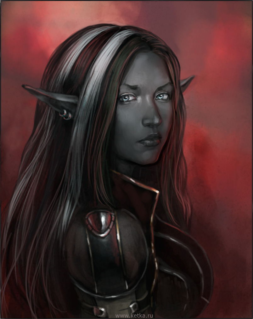 images Drow Woman Portrait dark elf female with blue eyes