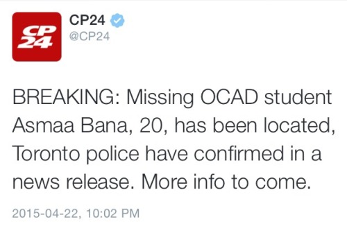 rabbrakha: Missing OCAD student Asmaa Bana, 20, has been located, Toronto police confirmed in a news