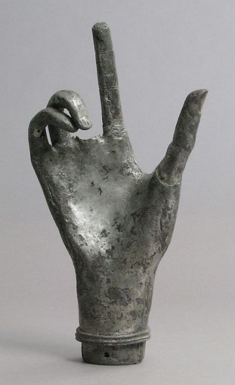 Reliquary Hand Date: 13th centuryCulture: French Medium: Copper, silver-platedDimensions: Overal