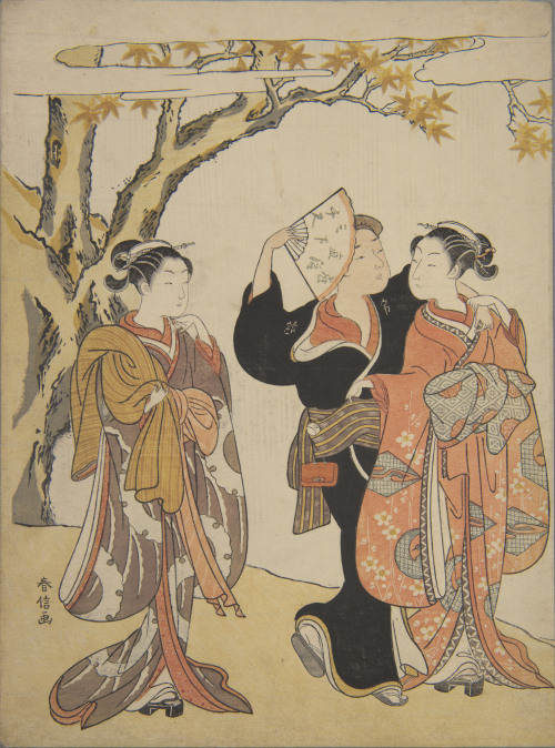 I recently examined Suzuki Harunobu’s color woodblock print Maple Leaf Viewing in preparation for th