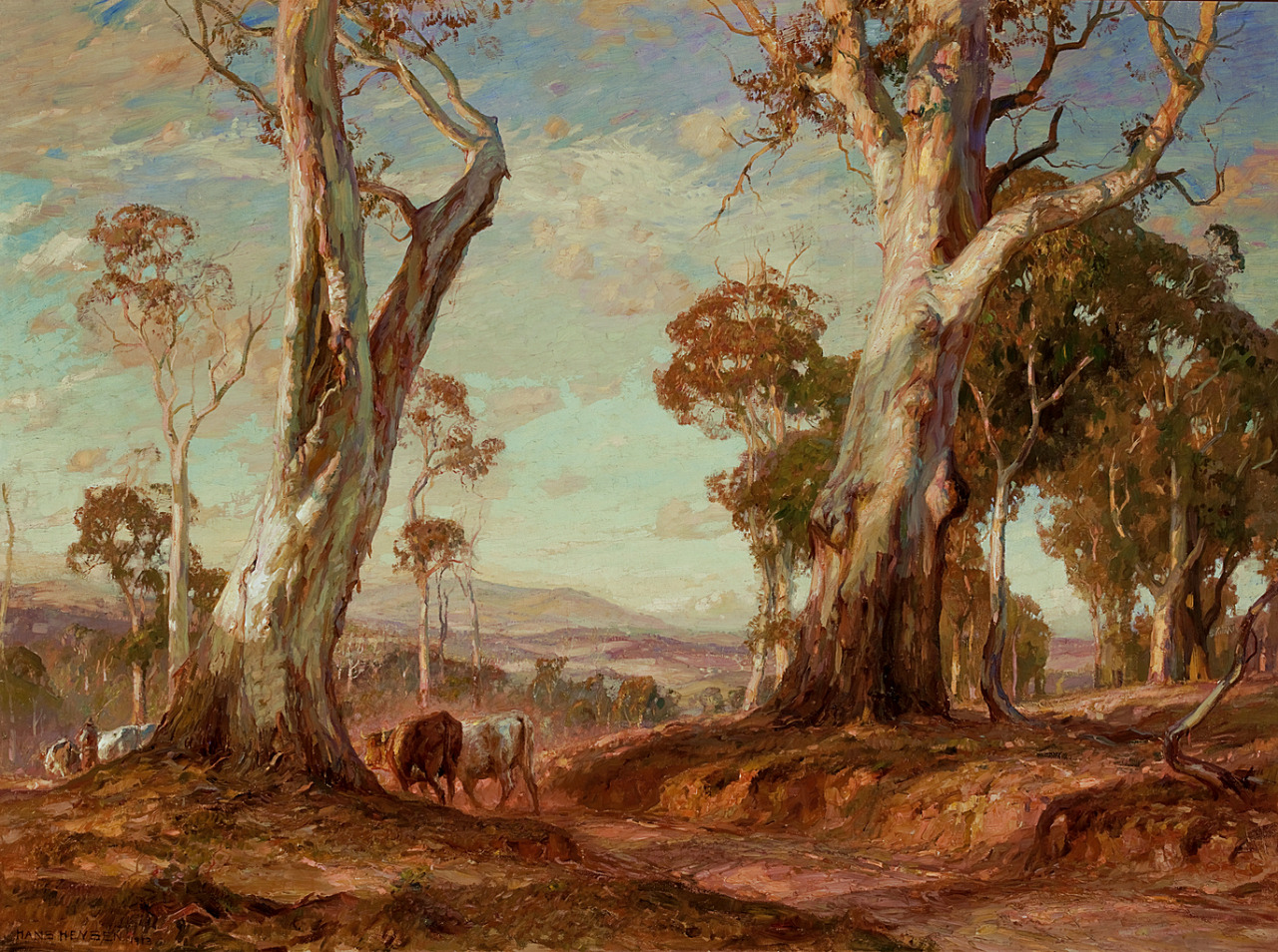 shear-in-spuh-rey-shuhn:  Sir Hans Heysen, OBE (German-born Australian, 1877 - 1968), Red