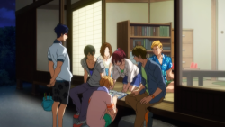 swimmerboys:  Ugh. I’ve got to analyze. Okay. Mako, Haru, Nagisa, and Kou are all in a circle around the album. Which makes sense because they’re all in the photos. But look at Rei. Politely standing there with his hands behind his back, watching