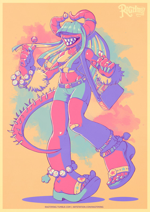 [SWEET  ★ TOOTH]Illustration of a candy-loving monster girl! Working with a limited palette on 