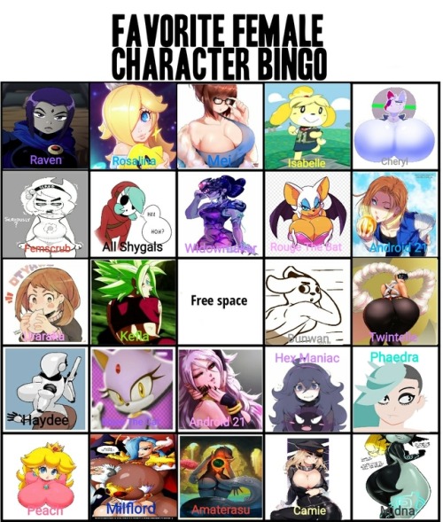 I decided to do my own fav character bingo, i also decided to include a few oc characters i really l