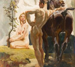   Ludvík Vacátko (Czech, 1873-1956), Summer Idyll. Oil on plywood, 91 x 100 cm.  