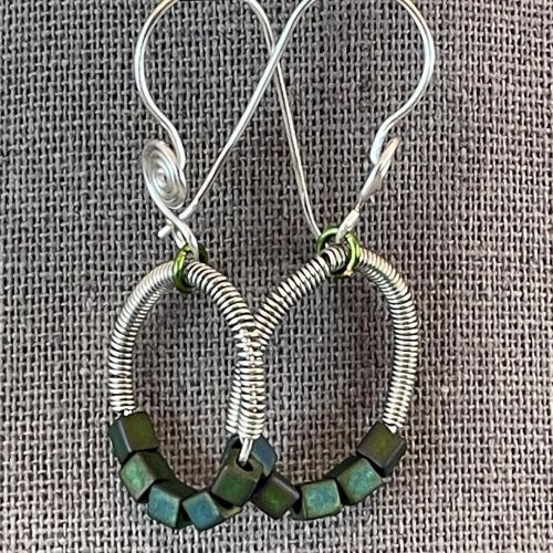 Excited To Share This Item From My Shop: Cube & Coil Earrings #cube #silver #iridescent #coil Https://etsy.me/3k8ngM5
