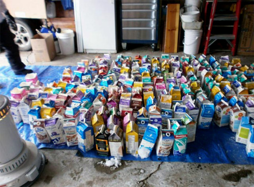 likeafieldmouse:  Daniel Gray and Kathleen Starrie - An igloo constructed out of milk cartons filled with colored water and frozen  